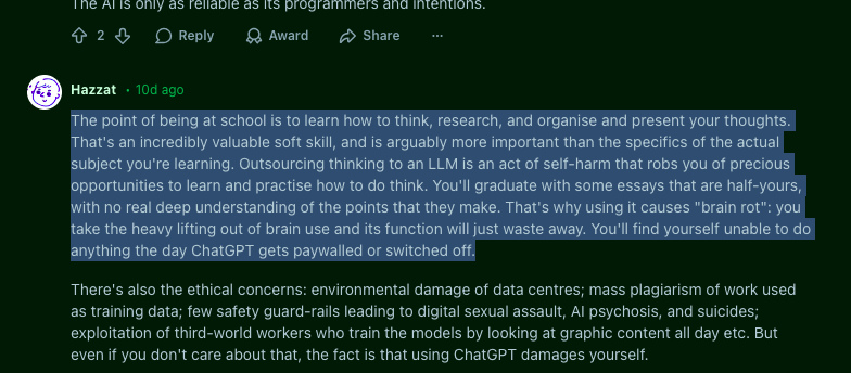 i was reading some posts about how chatgpt and other ai apps are helping folks with their daily life and i read a comment on one of the post.

this person on reddit has put is so well.