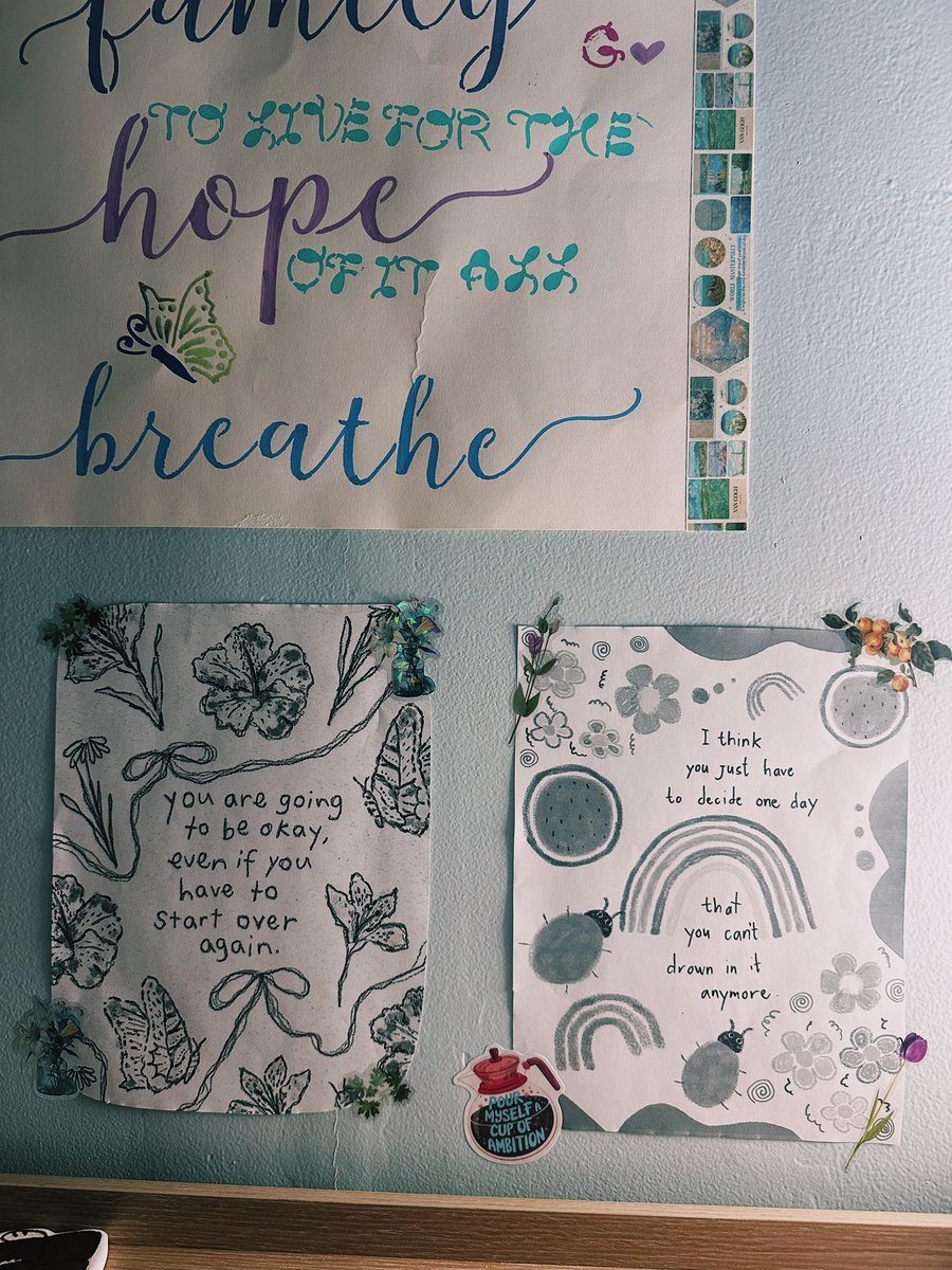 nedabreak13's tweet image. Cozy corners of my room ft positive/recovery collages + art to try to gaslight myself into someday being able to think this way and accept a better life for myself #mentalillness #edtwt        # wishfulthinking