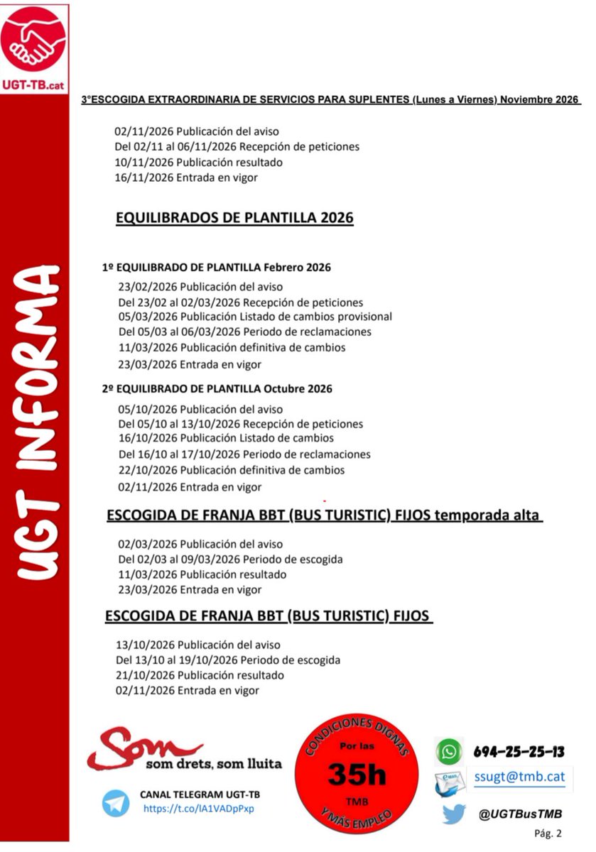 UGT INFORMA 09/02/26

Escogidas de vacaciones, servicios, BBT, equilibrados de plantilla.
