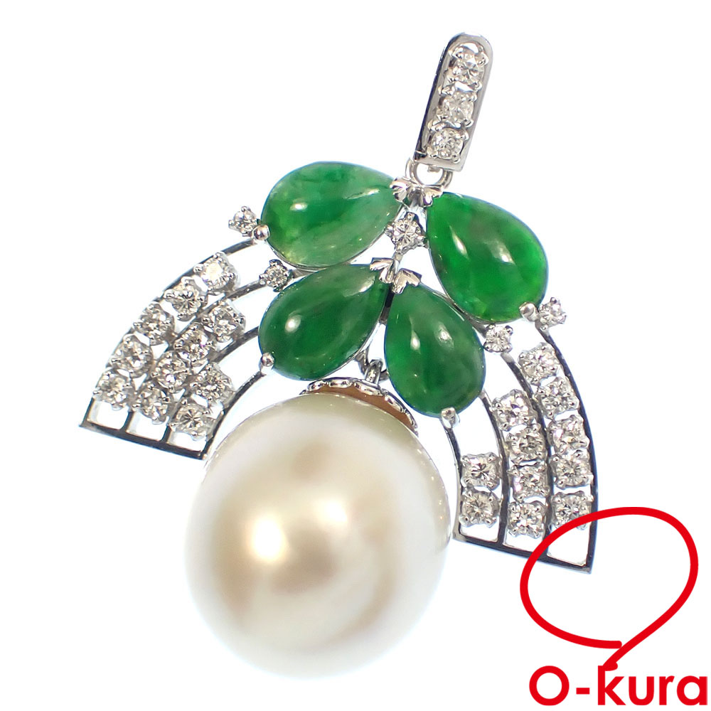 Pt900 パール 翡翠 ダイヤモンド ペンダントトップ 10.6g 販売中です
