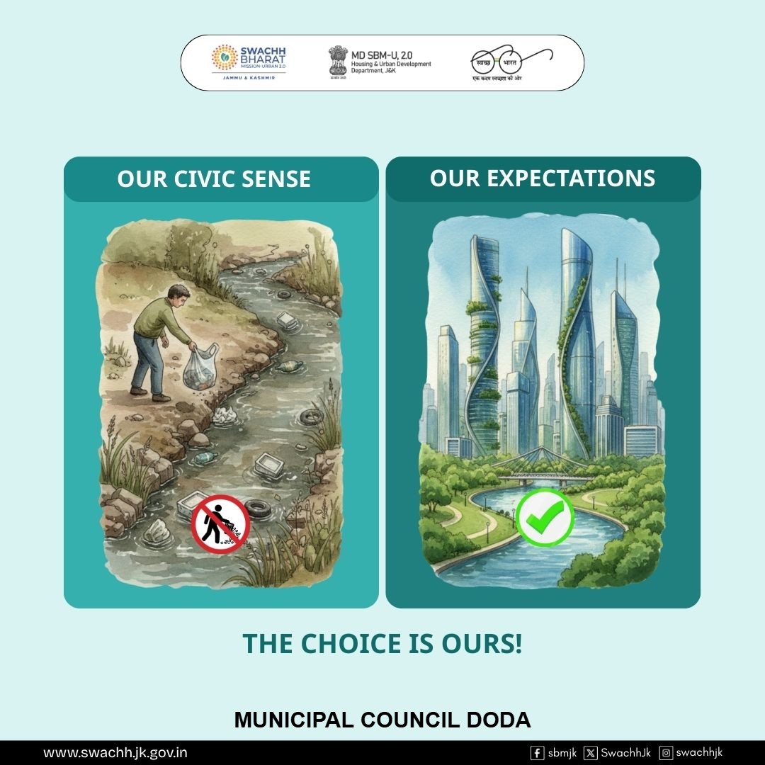 CouncilDoda's tweet photo. Before blaming the Govt, fix our civic sense. Development fails when we litter despite dustbins nearby. Real change begins with us.
#SwachhBharatMission
#MoHUA
#SbmUrban
#SwachhSurvekshan2025
#Swachhjk
#SwachhAadatSeSwachhBharat
#SegregateAtSource
#ResponsibleCitizens https://t.co/EhNNdYJjit