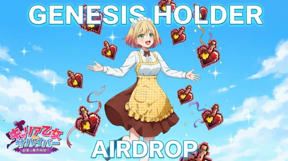 【Genesis Holder向けアイテムエアドロップの実施】

Genesisキャラクターを保有しているアカウントに、下記のゲームアイテムのエアドロップを実施いたしました。
・スタミナ回復ポーション（大）×１０

引き続きキャリサバを楽しんでいただければ幸いです✨
#キャリサバ