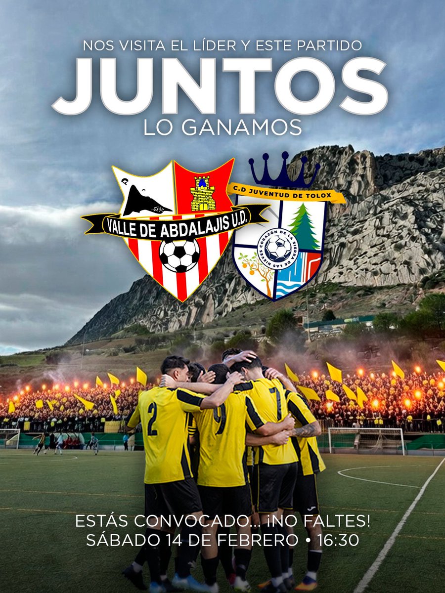 🏟️ Llega el momento de estar mas 𝐉𝐔𝐍𝐓𝐎𝐒 que nunca.

#ValleTolox ➡️ Sábado - 16:30

Estás convocado... ¡No faltes!