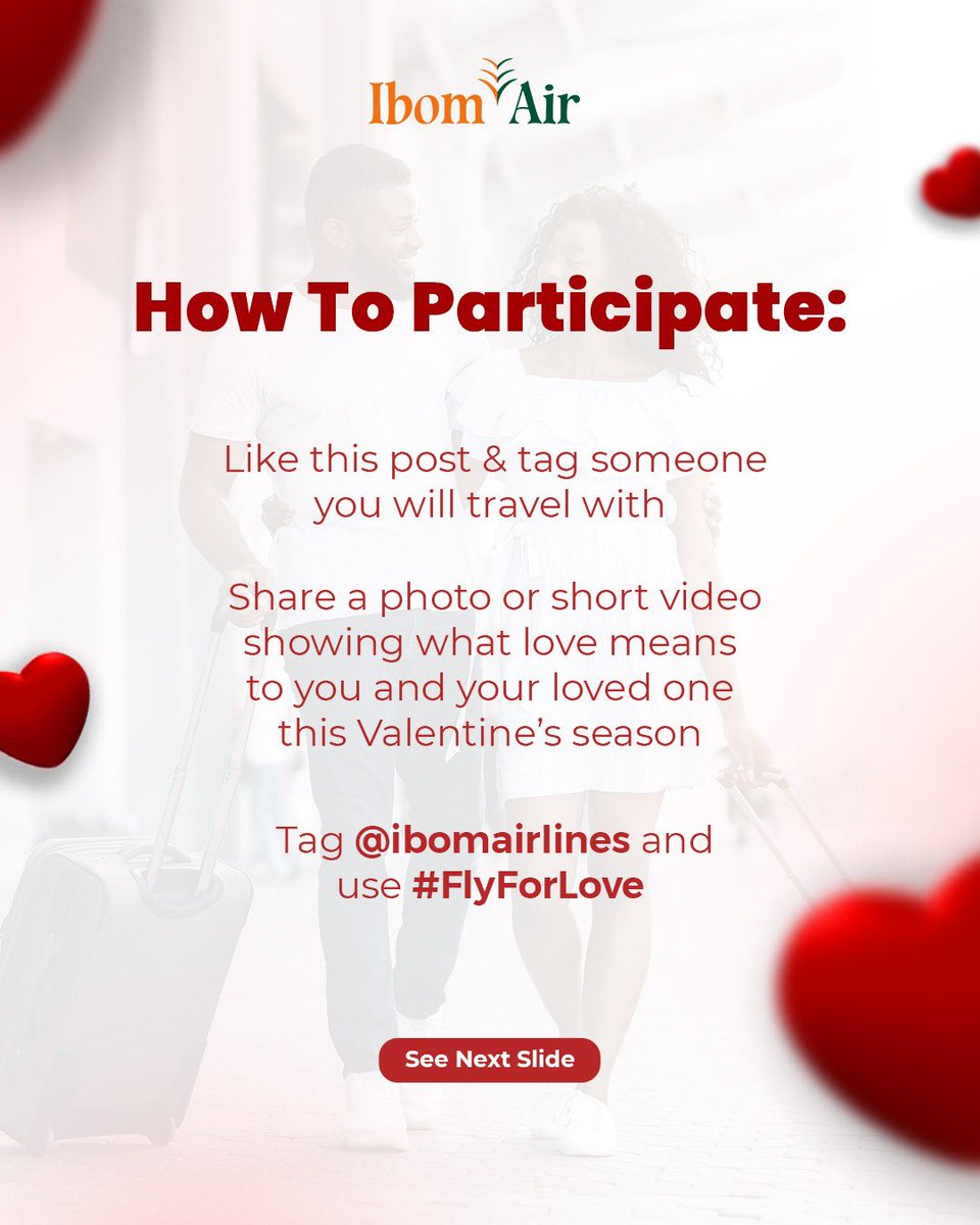 ibomairlines's tweet photo. Love takes you places ❤️
Valentine’s Day is almost here, and we’re celebrating love in its most meaningful form. This is your chance to win a Romantic Getaway for Two, designed for couples who cherish connection, shared moments, and unforgettable journeys. https://t.co/6mUbjSd6XJ