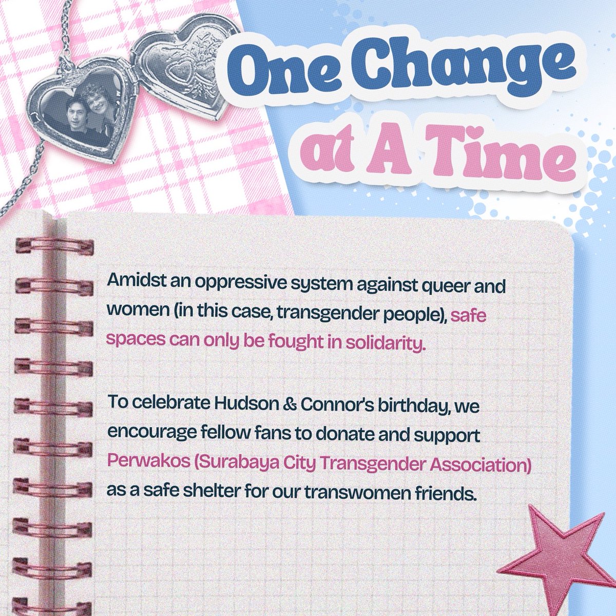 hrmenfess's tweet image. ✨Hudson Williams &amp;amp; Connor Storrie Birthday Project✨

Hai, Indo Freaks! Kami ingin mengajak teman2 merayakan ultah Hudson &amp;amp; Connor dengan berbagi kebaikan melalui donasi yang akan disalurkan ke Perwakos (Persatuan Waria Kota Surabaya) - wadah perjuangan &amp;amp; shelter bagi transpuan…