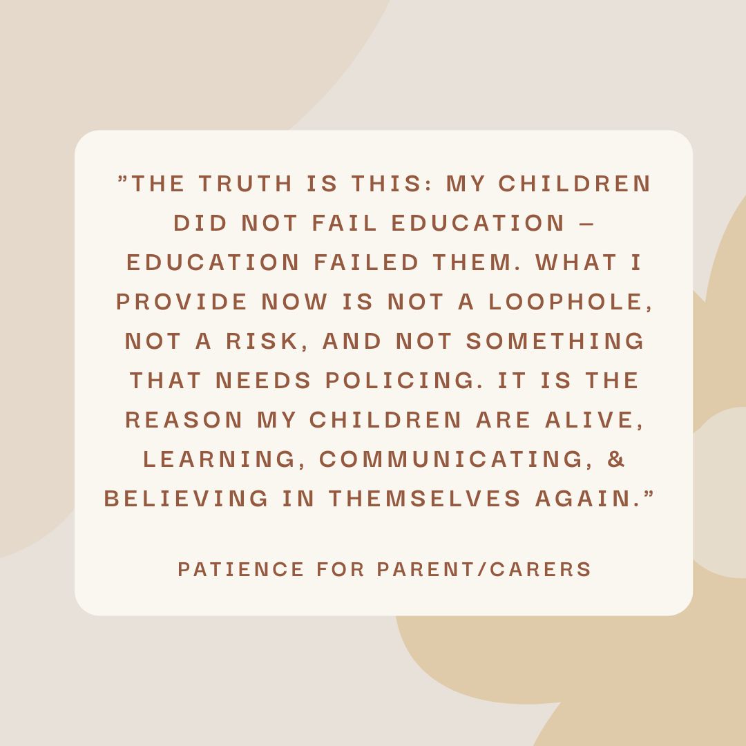 This reflects the feelings of many home educators towards the government's rhetoric over the past few months about home education in order to justify many parts of the Children's Wellbeing and Schools Bill. #stopthecwsbill