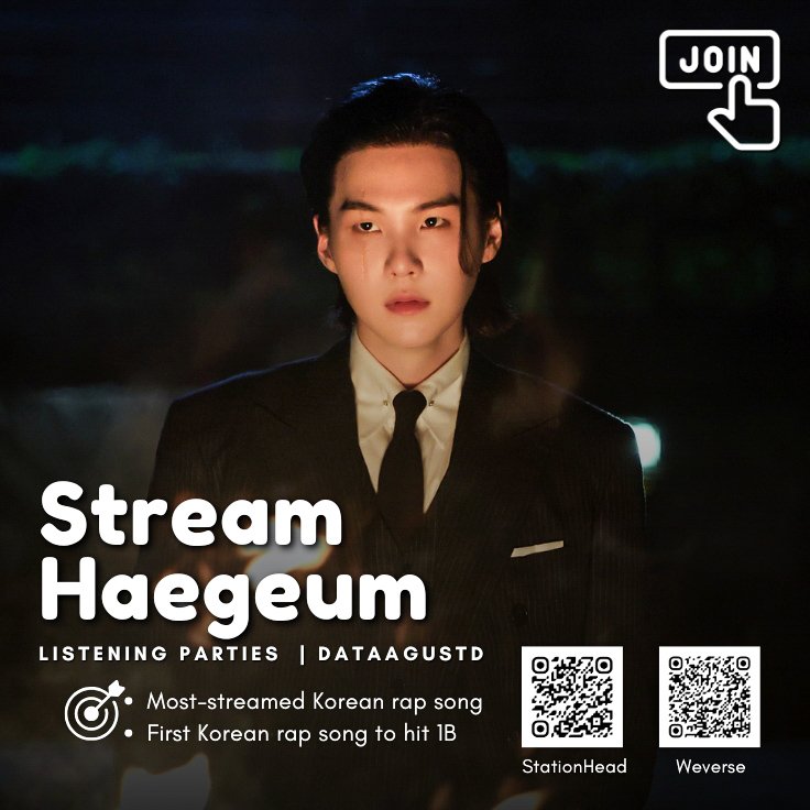 💥 HAEGEUM LISTENING PARTY 💥

We’re ON AIR on Stationhead and Weverse 24/7 to boost Haegeum streams. The competition is closing in — we must push for 1.5M daily 🚨

Join us!
🎶 SH: stationhead.com/streamforsuga
🎶 WV: listening-party.weverse.io/bts/wlp/4-2202…

PANIC STREAM HAEGEUM 
#HaegeumTo1Billion