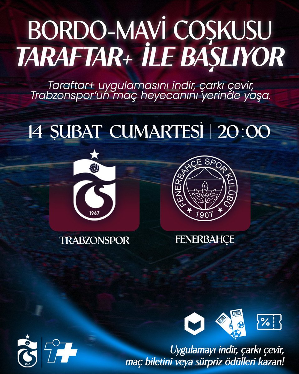 Trabzonspor – Fenerbahçe maç heyecanı #TaraftarPlus’ta. Ücretsiz ilk çarkını çevir, sürpriz ödülleri kap!

👉 taraftarplus.com/login