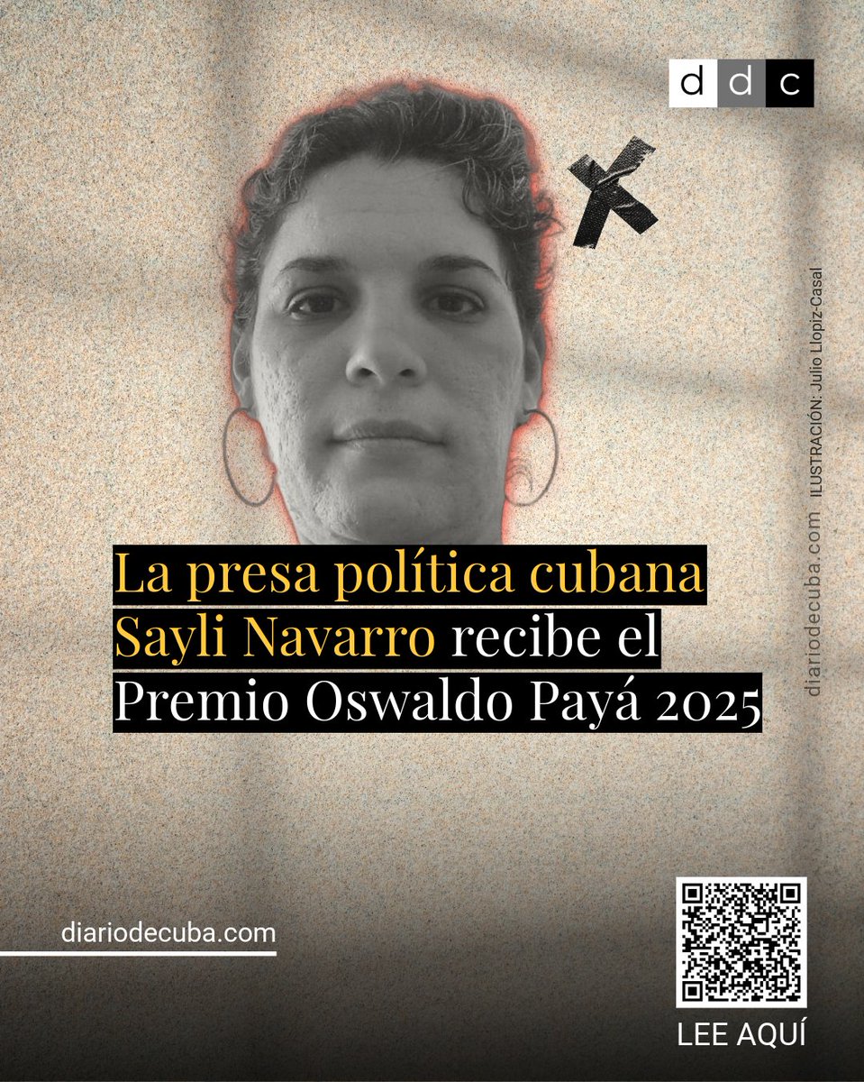 La #PresaPolítica #cubana Saylí Navarro recibe el #PremioOswaldoPayá 2025, junto a los #venezolanos María Oropeza y Jesús Armas.

Navarro se encuentra en prisión actualmente, tras ser condenada a ocho años por su participación en las protestas del #11JCuba.

Se trata de jóvenes