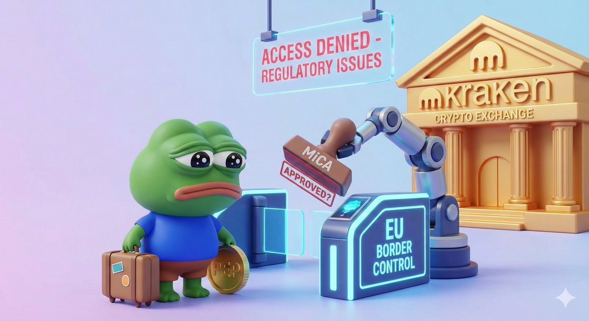 EU Regulators: "We must carefully assess the compliance of this asset under MiCA regulations." 🧐📋

The Asset: A literal green frog. 🐸

Sorry Europe, looks like Pepe got stopped at customs. Turns out you need a visa to go to the moon now. 🇪🇺🚫🚀

#Pepecoin #PEP #Kraken #MiCA