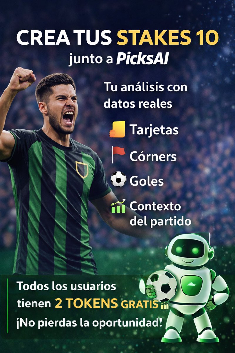 _PicksAi's tweet photo. 🤖⚽ Crea tus stakes 10 junto a PicksAI

Analiza tus partidos con datos reales, no con intuición 📊
Tarjetas · Córners · Goles · Datos del partido

🎁 Todos los usuarios tienen 2 análisis GRATIS para probar el bot
Sin pagar nada. Sin compromiso.

👉 Pruébalo ahora y decide. https://t.co/548AbcXM8H