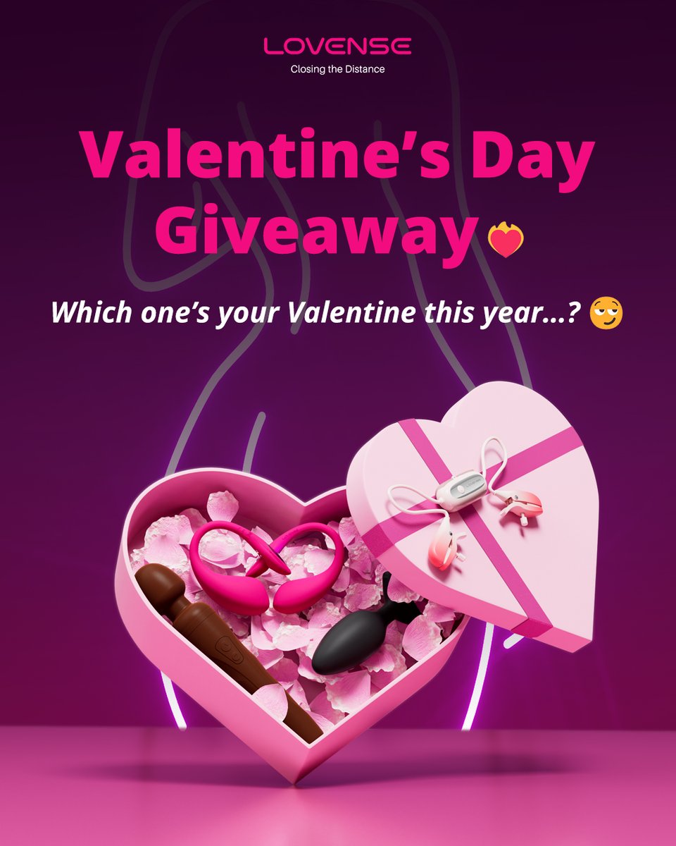 Valentine’s Day Giveaway ❤️‍🔥
A Valentine’s gift worth unwrapping—sweet, tempting, and made to be played with.

We’re giving away FREE Lovense toys of your choice (X machine excl) to make this Valentine’s night unforgettable. 😏✨

How to enter:
1️⃣ Follow us 👉 <a href="/Lovense/">LovenseOfficial</a>
2️⃣ Like &amp;