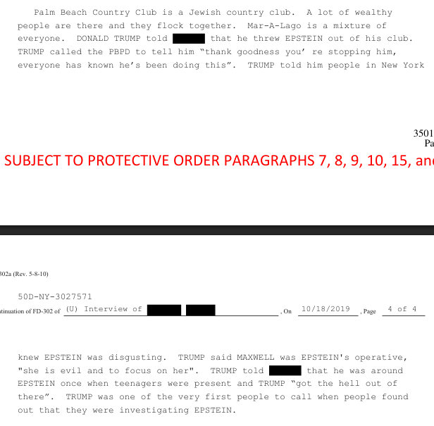 From the FBI 302 mentioning Trump's call to the Palm Beach Police Chief after learning they were investigating Epstein.