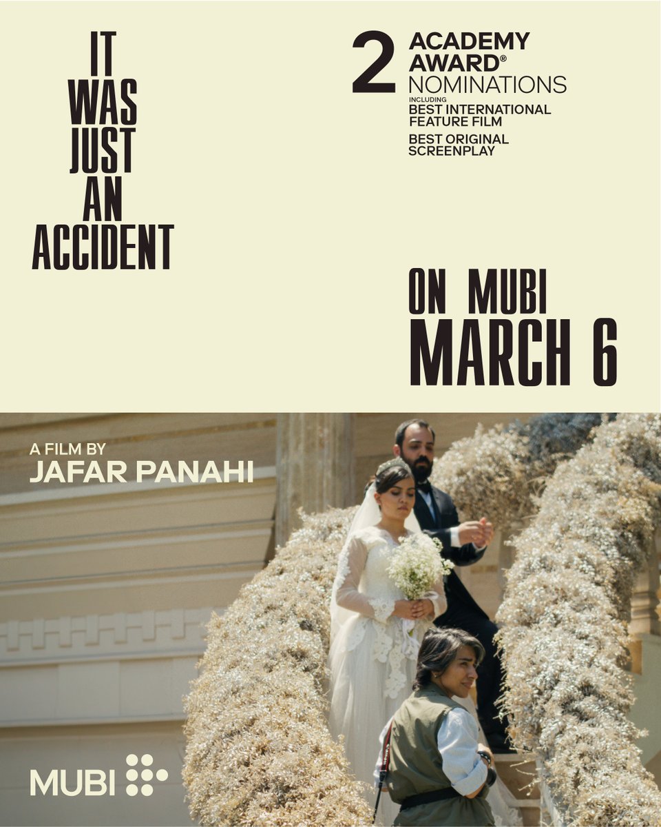 mubi's tweet image. Consider, then reconsider, the line between right and wrong.

Jafar Panahi's celebrated IT WAS JUST AN ACCIDENT streams exclusively March 6 in the UK, Latin America, Germany, Turkey, Ireland, India and more. A MUBI Release.