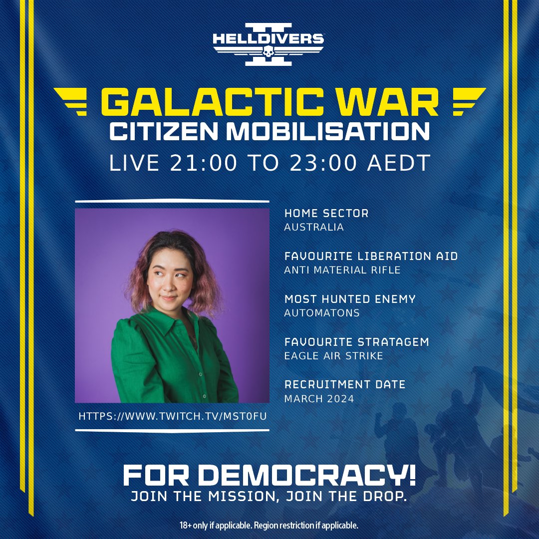 TRANSMISSION FROM SUPER EARTH

Cyberstan accelerates the war. Automaton resistance hardens. Reinforcements are required.

Propaganda Commander <a href="/mst0fu/">TOFU</a> is recruiting volunteers on 11 February for combat readiness training ahead of deployment.

Successful participants will be