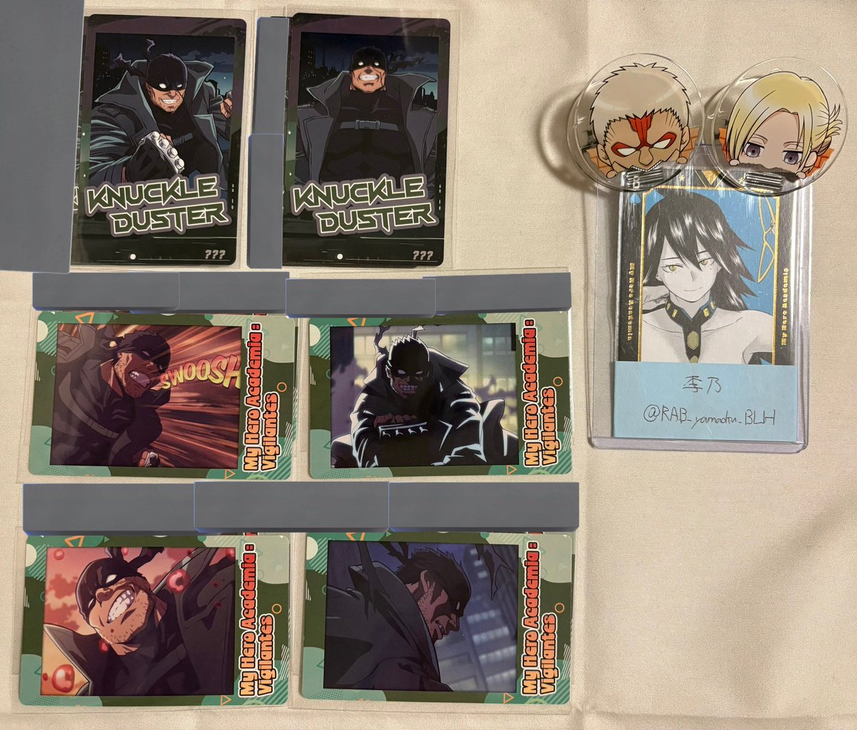 RAB_yamaoku_BLH's tweet photo. 【交換/譲渡】ヴィジランテ
スナップマイド

求→同異種ミッドナイト、定価(92)+送料
譲→●灰廻,〇ナックルダスター,★相澤,☆マイク,〇オールマイト,ベストジーニスト,エンデヴァー

〇は各1 他各2
※譲渡の場合★は倍額、☆同額、●は半額、交換の場合★は同数、☆は半数当方指定抱き合わせ必須 https://t.co/rZVfaZ96KX