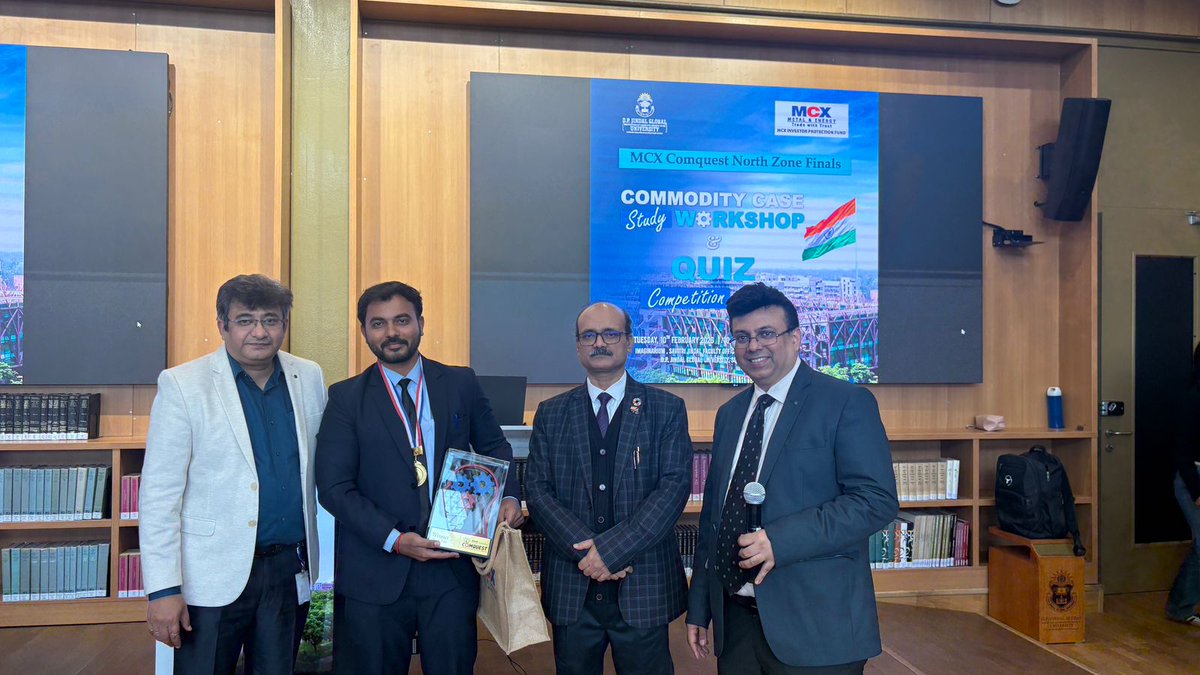 MCXIndialtd's tweet photo. Glimpses from the #MCXIPF COMQUEST – 8th Edition North Zone Zonal Finals at OP Jindal Global University, Sonipat, Haryana.
A fitting close to the zonal journey—where knowledge and competition came together.
#COMQUEST #NorthZone #ZonalFinals