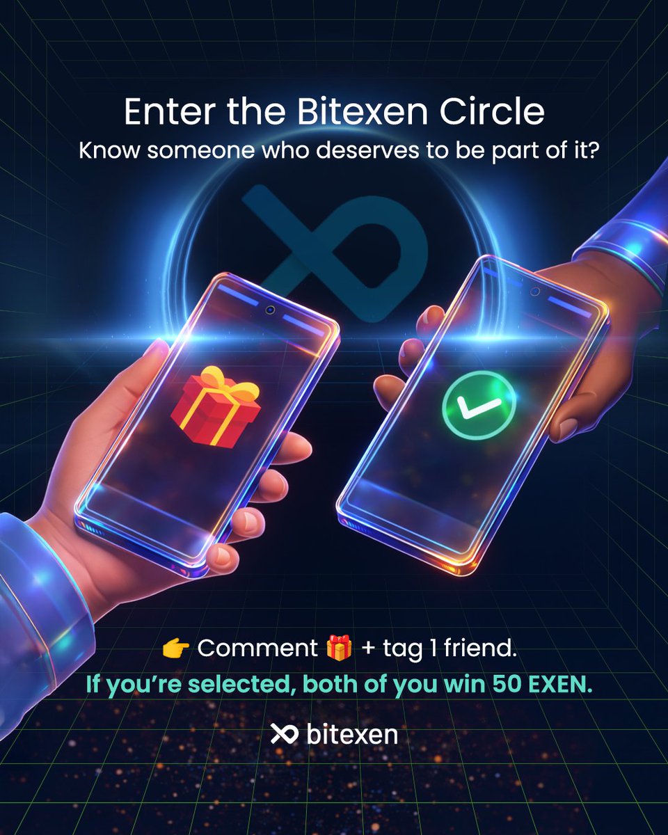 🎁 Enter the Bitexen Circle

Know someone who deserves to be part of it?

👉 Comment 🎁 + tag 1 friend.
If you’re selected, both of you win 50 EXEN.

✨ Golden Draw:
One random comment will be selected — and both you and your tagged friend will receive an extra 50 EXEN each.