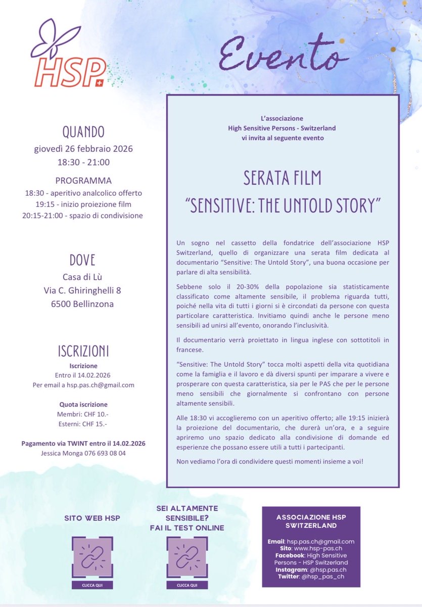 Una serata per sentirsi compresi! #sensibilità #consapevolezza #conoscenza #documentario #aperitivo #bellinzona