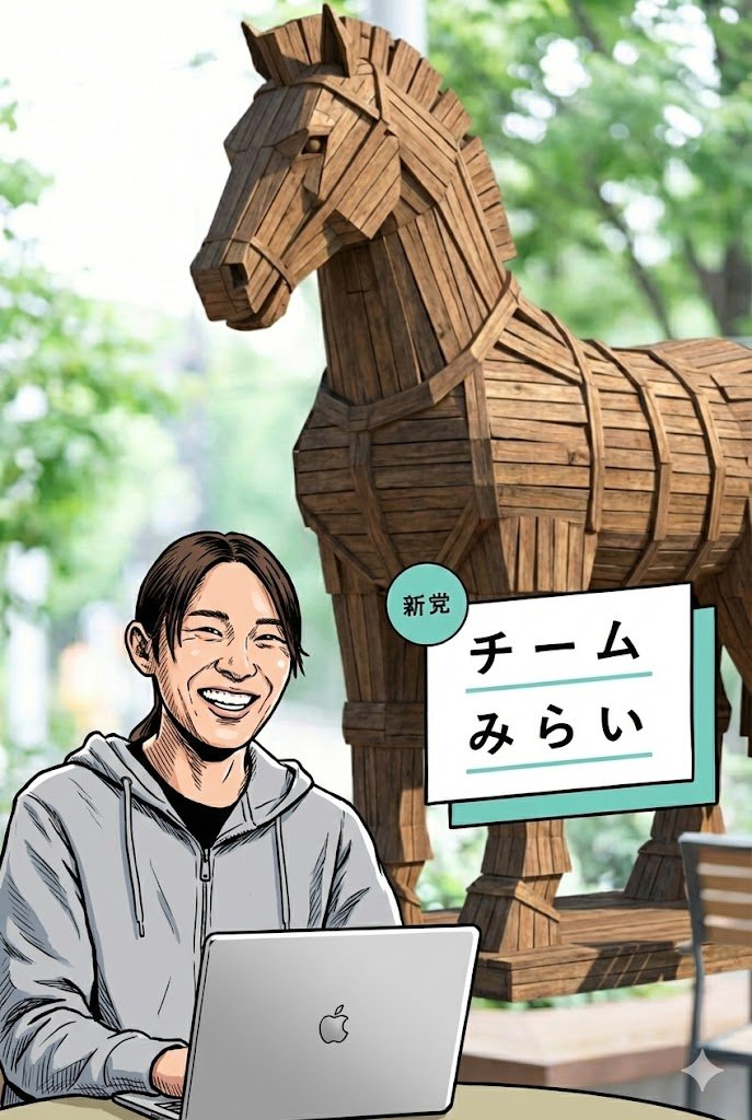 チーム未来の躍進に潜む「影」：高市政権を脅かすトロイの木馬？

1. はじめに：新興勢力「チーム未来」への違和感

皆さん、2025年の衆院選で突如として現れ、いきなり11議席を獲得した「チーム未来」の躍進をどう見ていますか？

安野貴博氏率いる「AIエンジニア集団」という爽やかな表向きの顔。