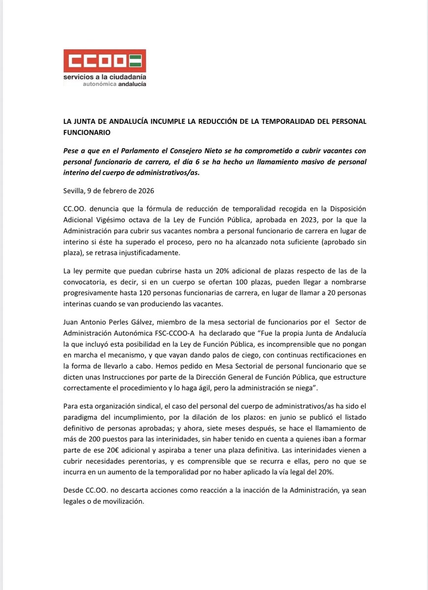 La injusticia no la vemos solo nosotros. <a href="/ccooandalucia/">CCOO de Andalucía</a> se une a nuestra protesta.
Vais a seguir con la incumpliendo vuestra propia ley? <a href="/ja_nietob/">José Antonio Nieto</a> <a href="/JusticiaJunta/">Consejería Justicia, Admón Local y Función Pública</a> <a href="/JuanMa_Moreno/">Juanma Moreno</a>