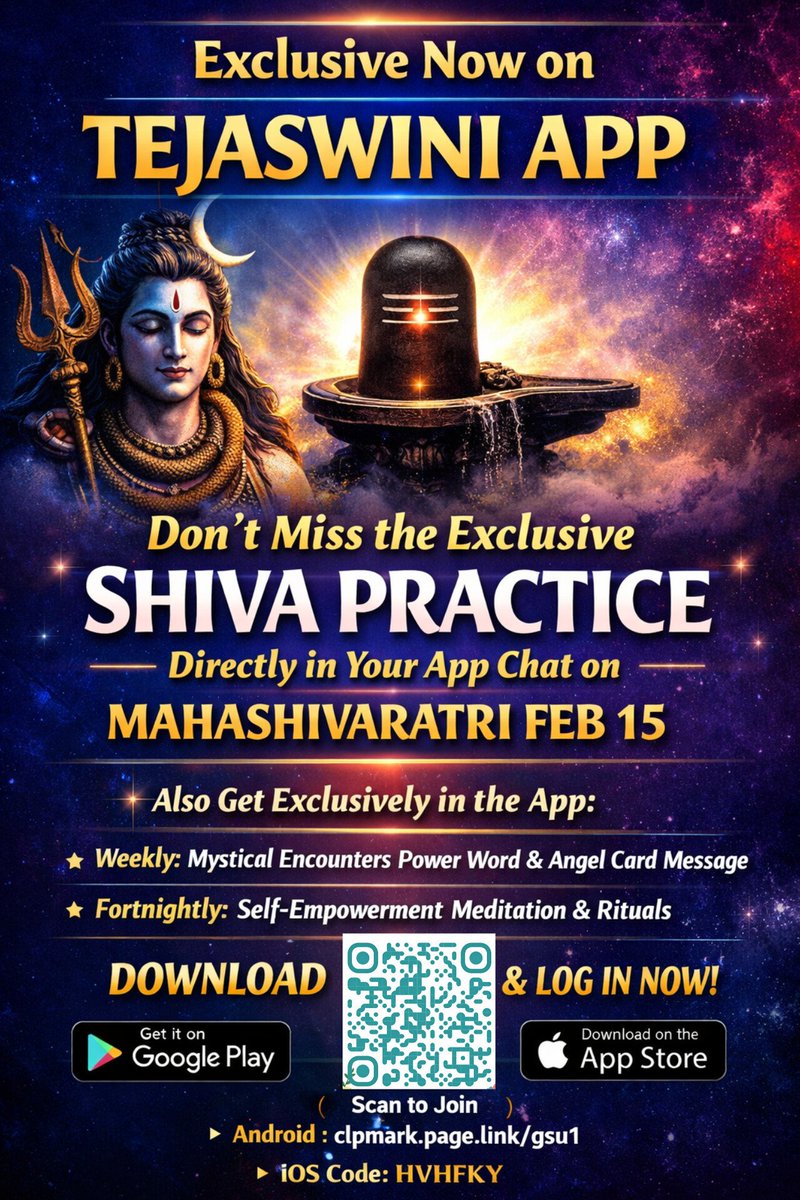 🌿 Mahashivaratri Exclusive on Tejaswini App
From Feb 15: FREE weekly guidance &amp; exclusive practices for logged-in users.
Download &amp; log in:
Android: clpmark.page.link/gsu1�
iOS: apps.apple.com/in/app/classpl…�
iOS code: HVHFKY
Using the App? Comment &amp; tag friends.