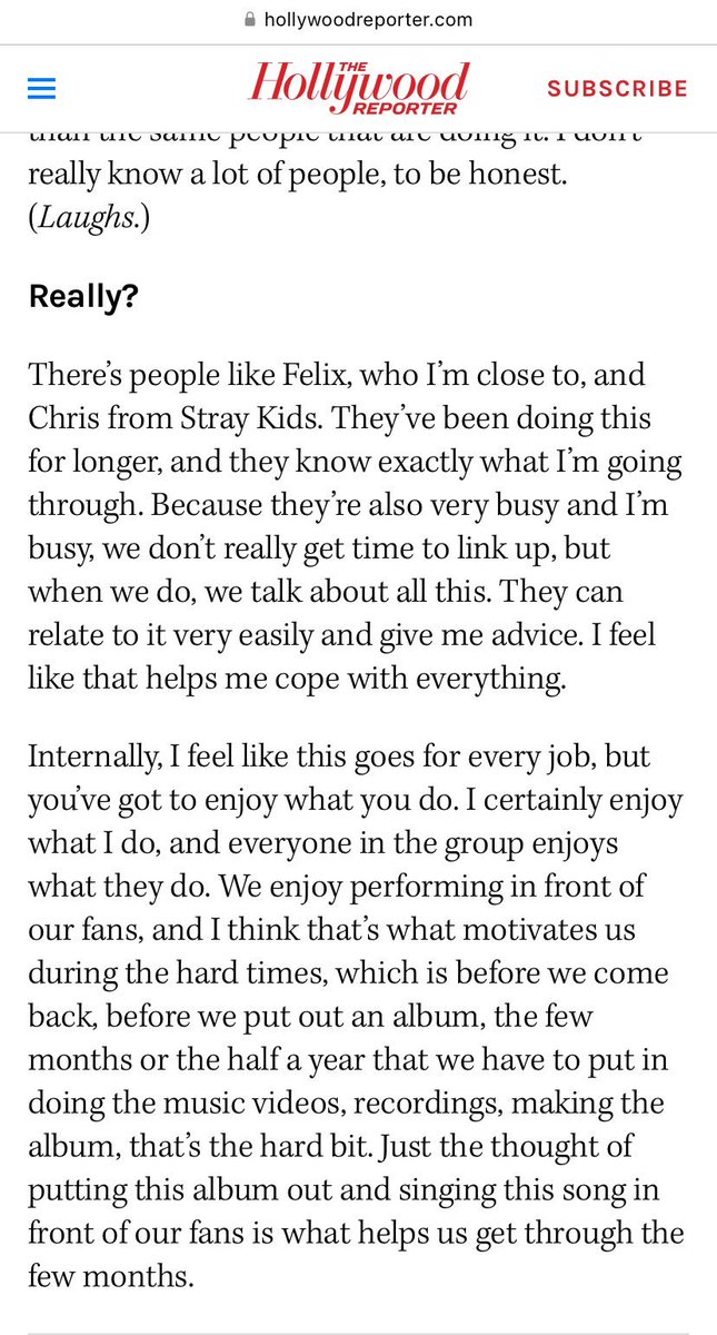 บทสัมล่าสุดของน้องเจค ENHYPEN พูดถึงชานหลิกด้วย แบบคร่าวๆ 
- ว่าด้วยตารางแน่น แล้วดูแลตัวเองยังไงในสถานการณ์แบบนี้?

Jake: สิ่งแรกที่ผมนึกถึงเลยคือ ต้องคุยกับใครสักคน ผมรู้สึกว่าไอดอล K-pop มันต่างจากคนทั่วไปมาก คุณคงคาดหวังชีวิตปกติไม่ได้ เพราะงั้นการได้คุยกับศิลปิน K-pop คนอื่น