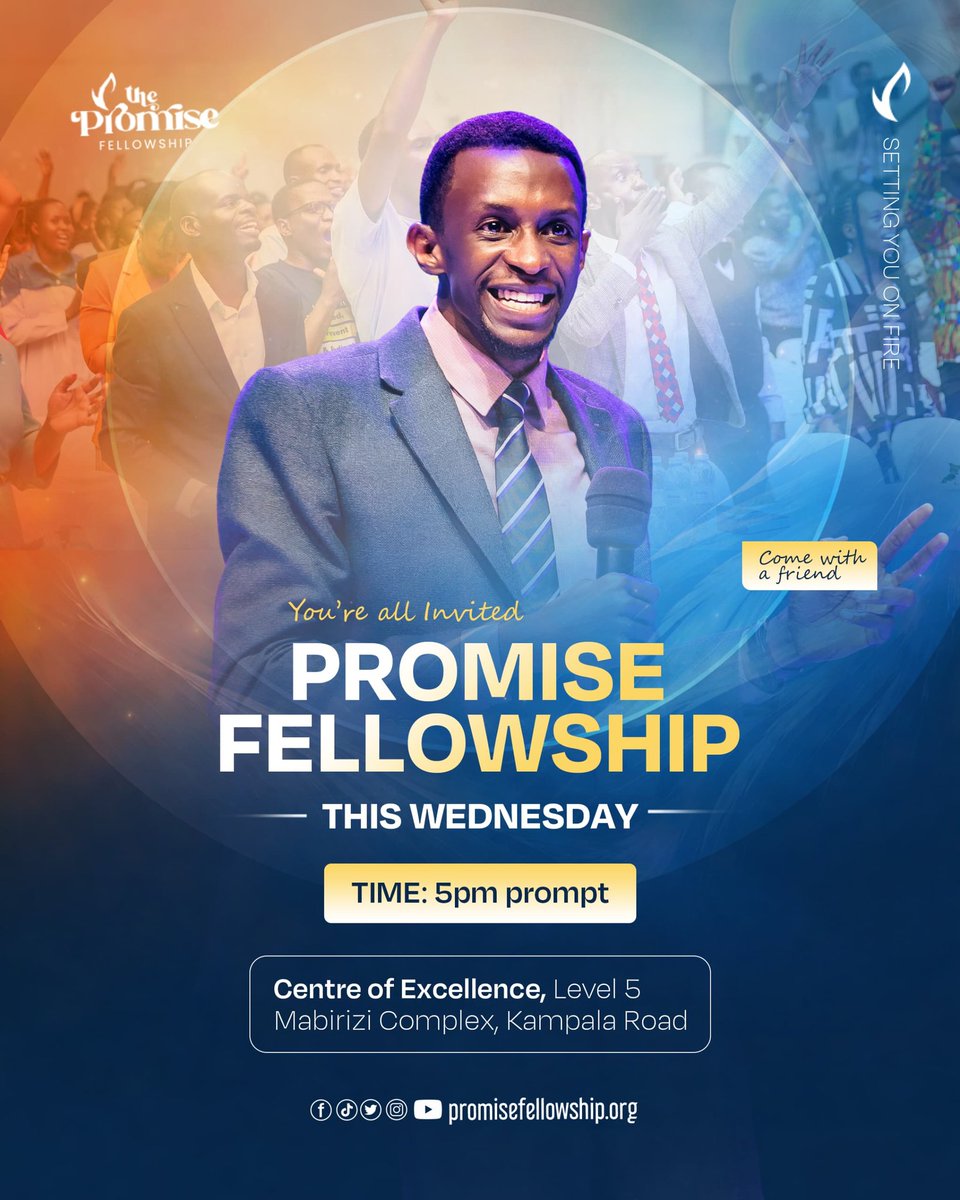 promisetvUG's tweet photo. Join us this Wednesday at The Promise Fellowship ๐ฅ
A moment of worship, word, and real encounter. ๐ฅ
๐ Mabirizi Complex | Level 5
โฐ 5 PM โ 8 PM
Come expectant. Bring a friend. ๐
#ThePromiseFellowship #SettingYouOnFire https://t.co/w5tfgbTrGq