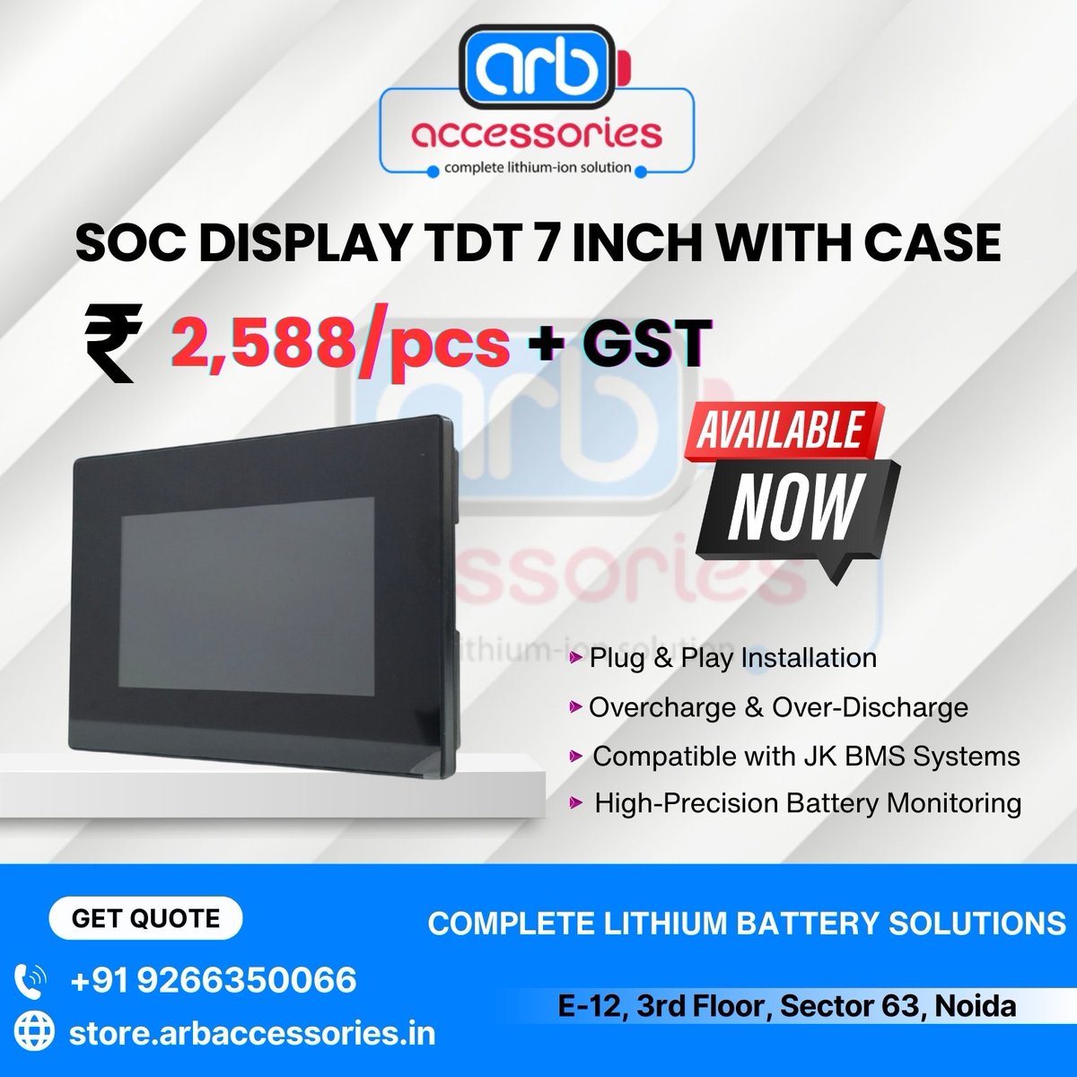 arb_ltd's tweet image. 📊 TDT SOC Display – Smart Battery Monitoring Made Easy ⚡

🔹 TDT SOC Display Models
➡ 4.3 Inch SOC Display
➡ 4.3 Inch SOC Display with Case
➡ 7 Inch SOC Display with Case

🛒 Buy from ARB Accessories
🌐 store.arbaccessories.in/category/batte…

#ARBAccessories #TDTDisplay #SOCDisplay