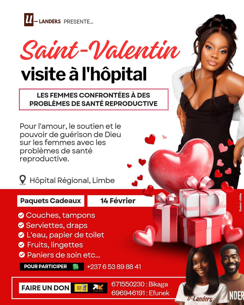 If you have ever wanted to give me a valentines gift, here is your chance! 🤗

I will be going to spread love to Women at the Limbe Regional Hospital on Valentine’s Day With my U-landers

If you will like to join us please contact the number on the flyer and if you will like to