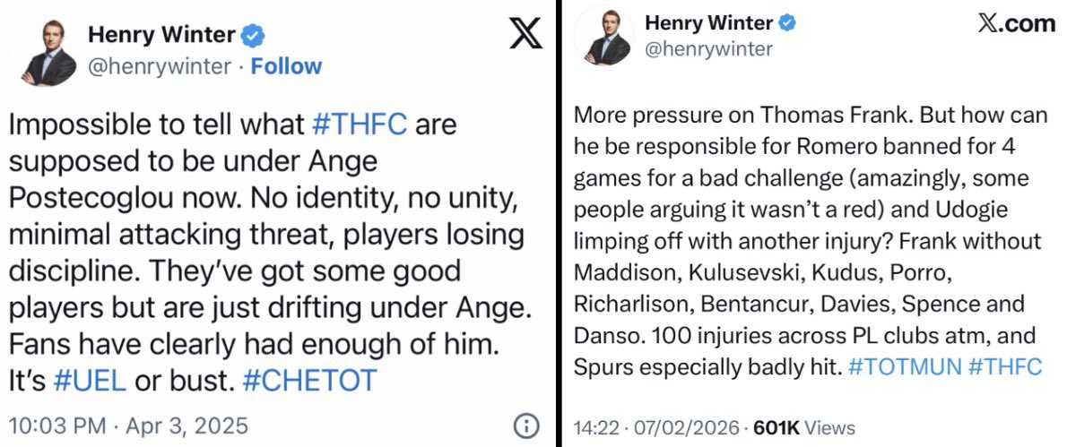How the media treated Big Ange Postecoglou at Spurs, compared to how the media treats Thomas Frank… 👀

Make it make sense… 🤷‍♂️