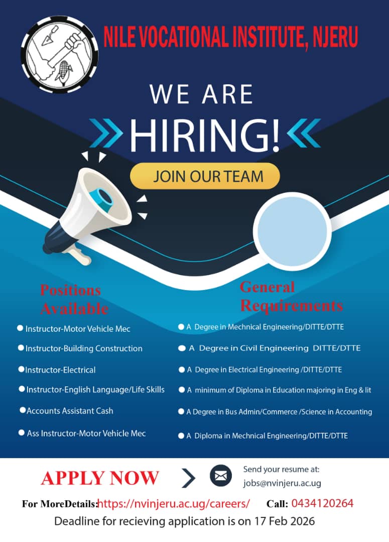 NileVIJ's tweet photo. We’re Hiring!

Positions:
1. Four Instructors.
2. One Assistant Instructor.
3. One Accounts Assistant (Cash).

Visit our website for more details: https://t.co/qMsNWVxYIO
Deadline: 17th February 2026, 5:00PM. https://t.co/8unytxhLZM