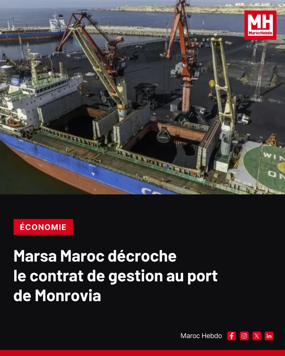 marochebdo's tweet photo. Marsa Maroc a conclu un contrat de gestion avec la National Port Authority of Liberia portant sur l’exploitation de deux jetées du port de Monrovia.
➡ https://t.co/dSNsVYRjHX
#MarsaMaroc #Liberia #Ports #Logistique #International https://t.co/XSdPMPEke1