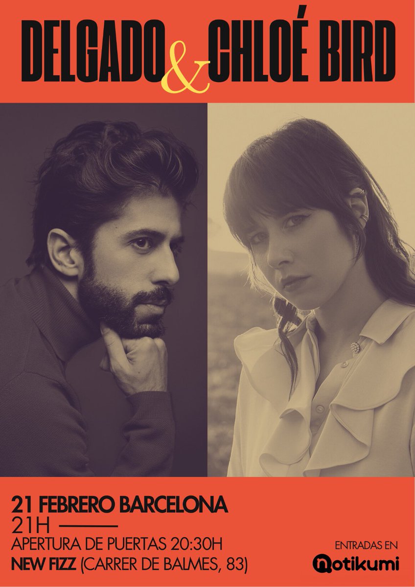 Si te gusta la música folk/indie y vives en Barcelona, el sábado 21 de febrero comparto concierto allí con la increíble <a href="/ChloeBirdMusic/">Chloé Bird</a> 

Nos acompañaremos mutuamente en todas las canciones 🥹

En New Fizz a las 21.00

Entradas:
notikumi.com/channel/delgad…