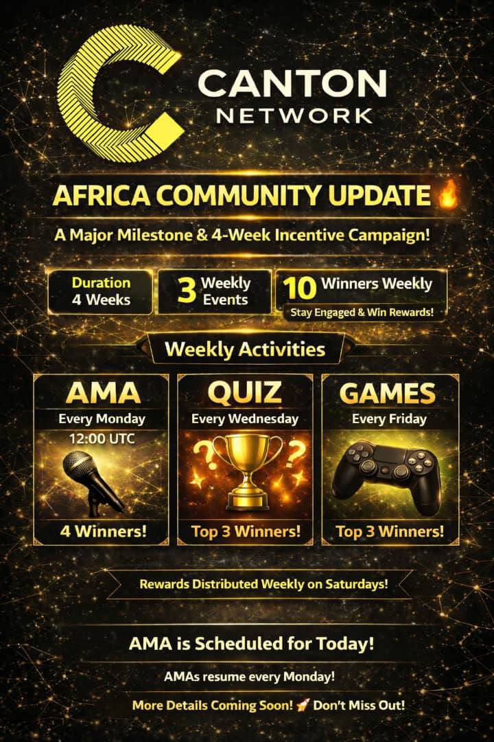 CantonNetworkAF's tweet image. 📢Africa Community Update 

We’re excited to share a major milestone with the Canton African Community.
 Reaching this stage together has been a truly rewarding journey, and we appreciate every member who has contributed to our growth so far.

To strengthen engagement, spark…