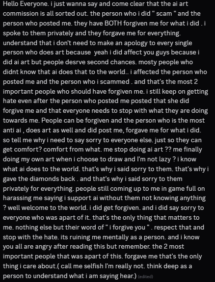 These are the most 2 Important people Who did forgive me. Aze, Was the one to get the ai art. and Deni Was the one to post the ai art and spread awareness about ai art.
( <a href="/DenizaThe/">Deni｡･⊹₊｡ꕤ˚₊⊹ ☘︎︎</a> <a href="/itsaze_1/">aze_rh</a> )