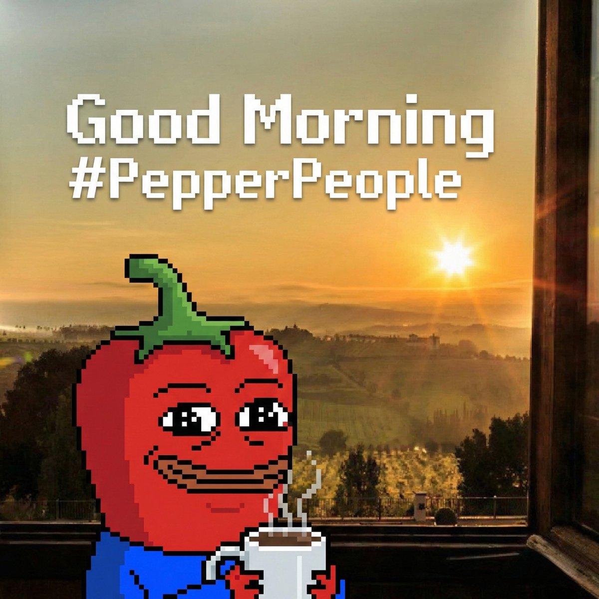 PepperChain's tweet image. Coffee in hand, $PEPPER on mind. ☕️🧠 
GM #PepperPeople! 🌅