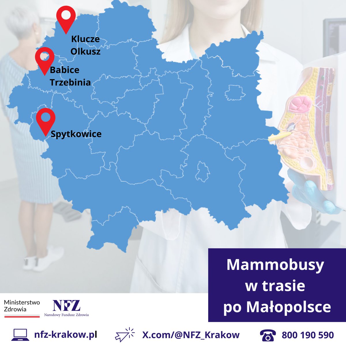 NFZ_Krakow's tweet photo. 👩👱♀️ Masz 45-74 lata?
🎀 Regularnie badaj piersi w programie profilaktycznym
@NFZ_GOV_PL
i miej pewność, że jesteś zdrowa ❣️
W pracowni stacjonarnej lub mammobusie.
🗺️ Dziś #mammobus w:
#Babice,
#Trzebinia,
#Klucze,
#Olkusz,
#Spytkowice.
ℹ️ https://t.co/1f3azkJpEx https://t.co/8vJgJFdh8i
