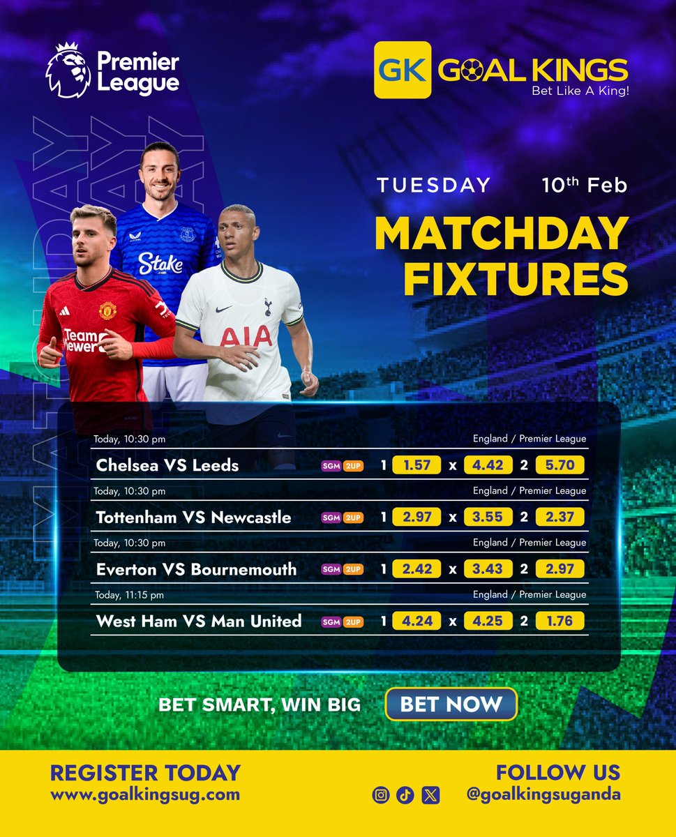 Lots of games happening tonight.
Play with us, the only site which allows you to make 2 different selections in the single game.

Bet Like A King!

goalkingsug.com