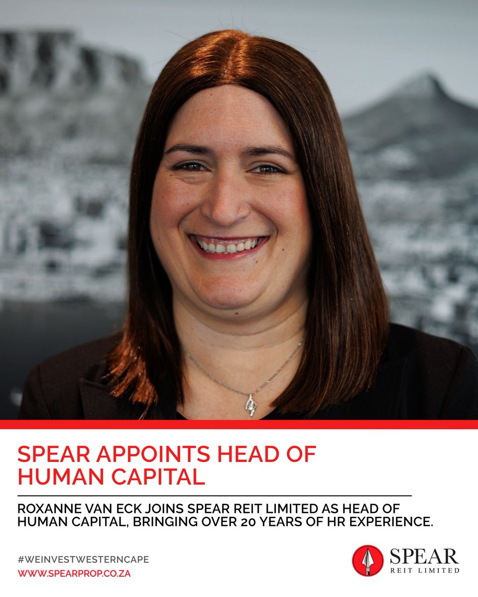 We’re excited to announce the appointment of Roxanne van Eck as Head of Human Capital at Spear REIT Limited, effective March 2026.

#Spear #SpearREIT #SpearREITLimited #WeInvestWesternCape
