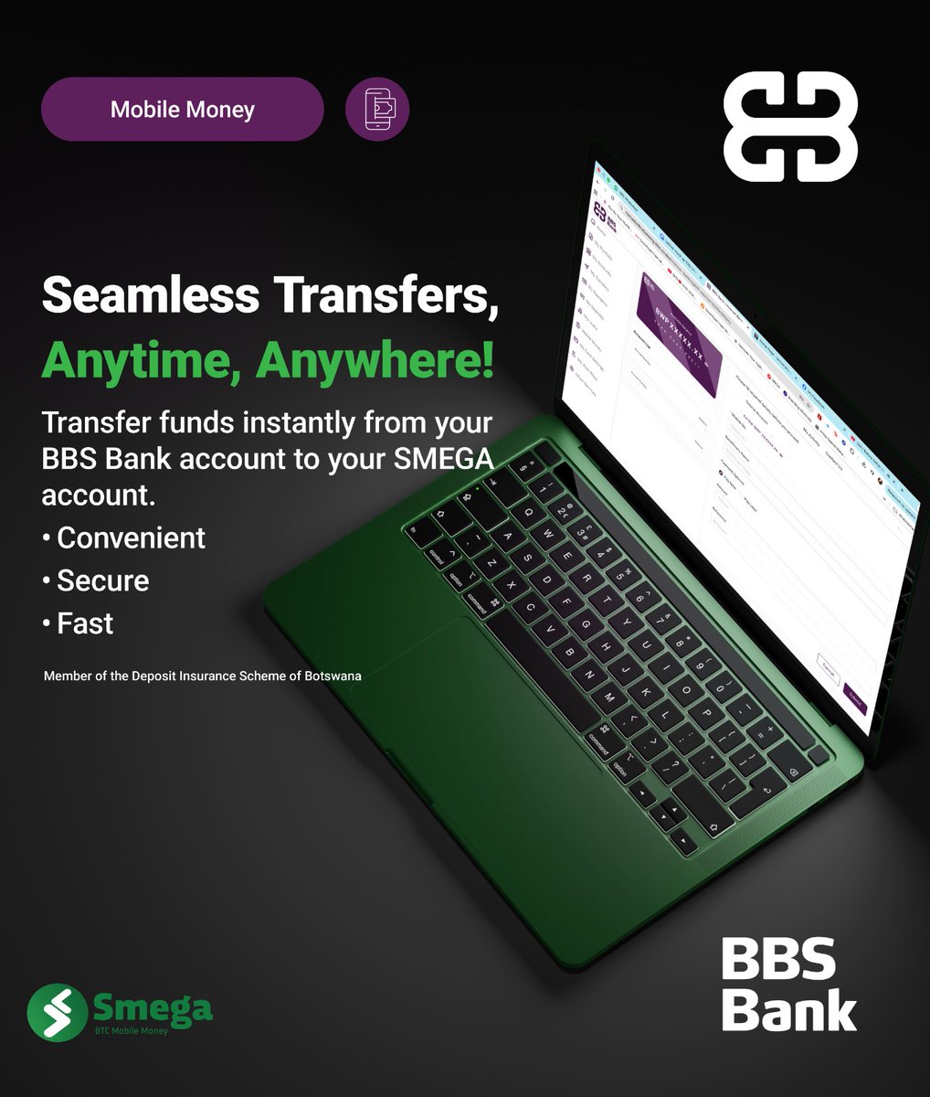 Transfer funds effortlessly from your BBS Bank account to SMEGA account.Dial *190*123# or log in via nomadonlinebanking.bbs.co.bw/internet-banki… or use the Nomad Digital Banking App to transfer.
#bbsbank #Banktowallet