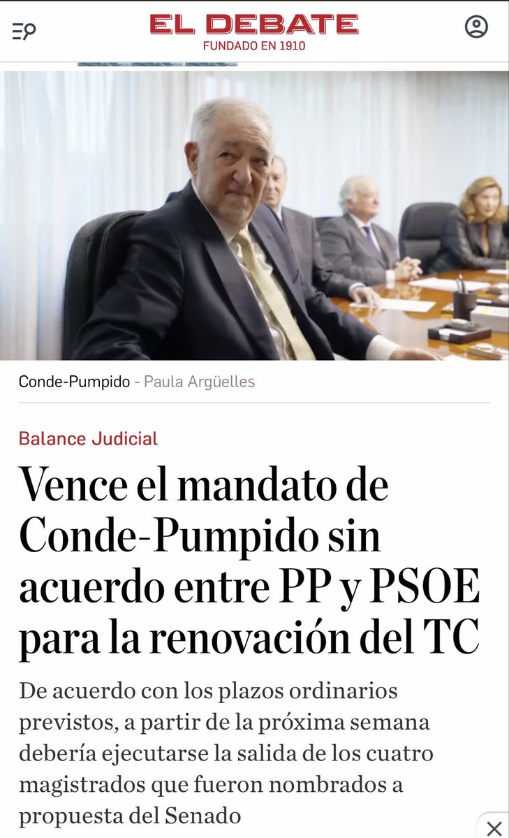 🚨🚨Desde el 17 de diciembre debía haberse renovado el Tribunal Constitucional, por el fin del mandato de Conde Pumpido y  tres magistrados que corresponde nombrar al
Senado. 

No oirán ni leerán campañas de
algunos denunciando el
bloqueo a esa renovación, como
ocurrió con la