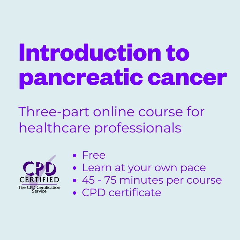 PancreaticCanUK's tweet photo. Are you a #HealthProfessional looking to improve your understanding of pancreatic cancer?
Take our three-part introduction to pancreatic cancer course – ideal for those new to the field or looking for a refresher.
Start today: https://t.co/96zNcmjhr4 https://t.co/OAgOD9z1EW