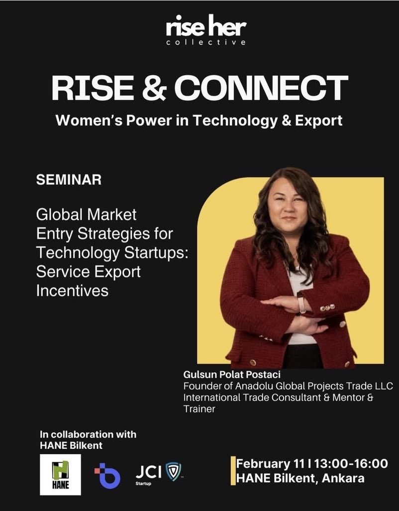 PolatPostac's tweet photo. Rise &amp; Connect Ankara | Women’s Power in Technology &amp; Export

Speaker: Gülsün Polat Postacı 
Founder, Anadolu Global Projects Trade LLC
International Trade Consultant, Mentor &amp; Trainer

HANE Bilkent, Ankara
11 February | 13:00–16:00 https://t.co/jvygIAAo6n