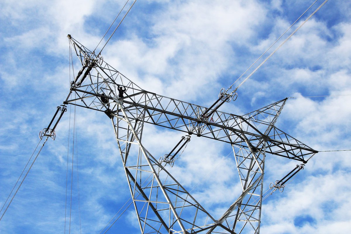 High-voltage transmission lines forming part of South Africa’s national electricity grid.