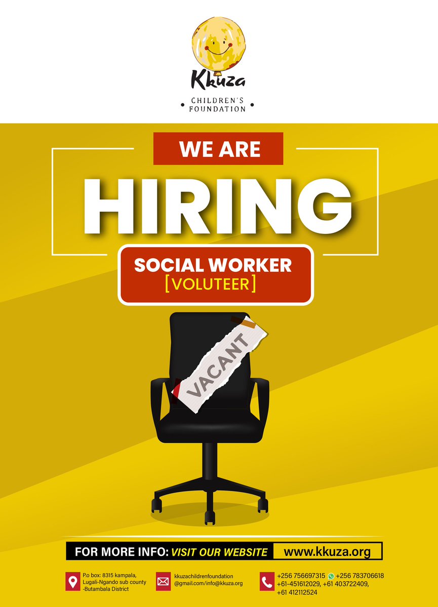 Visit our website for details. Apply by indicating the position to kkuzachildrenfoundation@gmail.com  or info@kkuza.org by 𝗙𝗿𝗶𝗱𝗮𝘆, 27th February 𝟮𝟬𝟮6. Only shortlisted candidates will be contacted. Women are encouraged to apply.