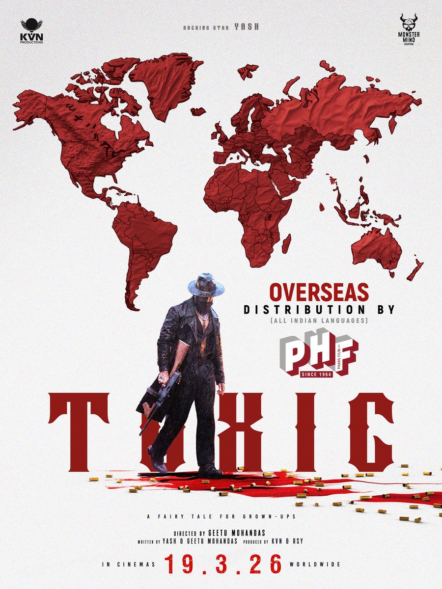 More Territories. Same Intensity.

Record deal done for Overseas distribution 🔥

Toxic: A Fairy Tale for Grown-Ups overseas release across All Indian Languages by <a href="/PharsFilm/">Phars Film Co LLC</a>

Intoxicating the world from 19-03-2026.

 #ToxicTheMovie
#TOXIConMarch19th <a href="/TheNameIsYash/">Yash</a> #YashBoss