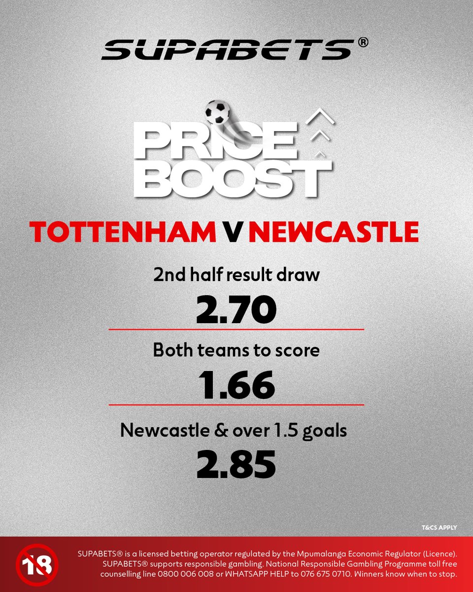 Supabets_mzansi's tweet image. BOTH MANAGERS ARE FEELING THE PRESSURE BUT YOU HAVE TO GO WITH SPURS AT HOME🫡⚽

🚀 bit.ly/3UvaGbC ✅

#PriceBoost #EPL #TOTNEW #Supabets

18+ / Bet Responsibly