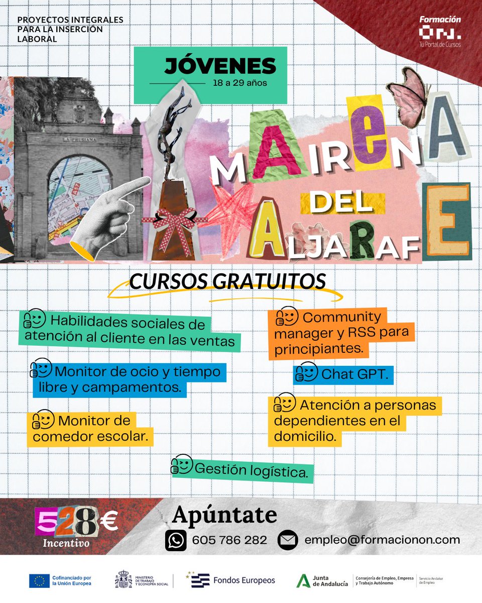 FormacionOn_'s tweet photo. 🚨 Oye, Mairena del Aljarafe, que esto es importante.

Tenemos cursos gratuitos abiertos y queremos verte dentro. 

🧭 Orientación personalizada
💼 Inserción laboral
💸 Incentivo incluido

📲 Escríbenos ya y reserva tu plaza.
 📞 605 786 282 | ✉️ empleo@formacionon.com

 #Empleo https://t.co/mZENCbRLb4