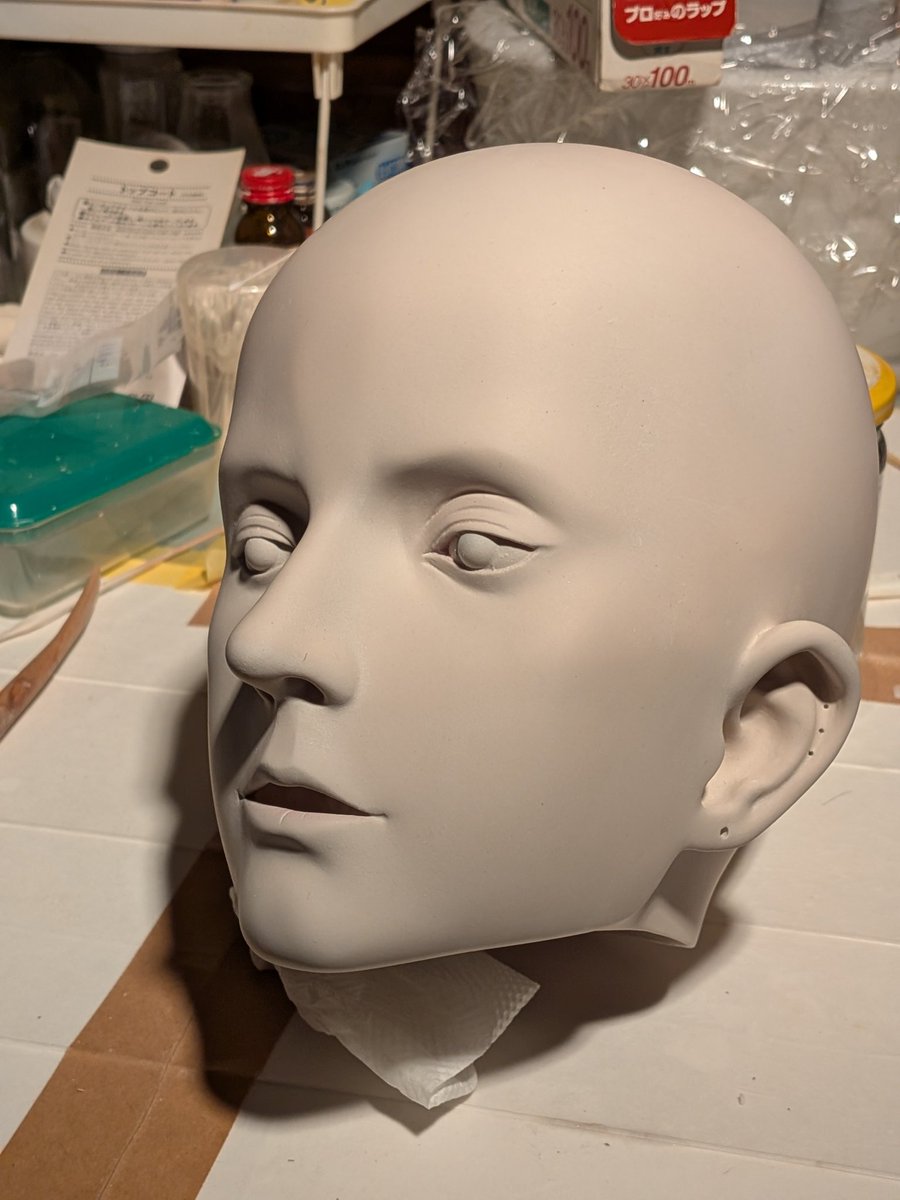 胡粉作業に入って初めての鑢掛け
ウンウン
頬骨あたりとか色んなとこで胡粉の層が薄くなってるとこあるし、あちこち盛って整えるべき所出て来たね
はーーー長いんだよ此処からが
美しい貌にしたい